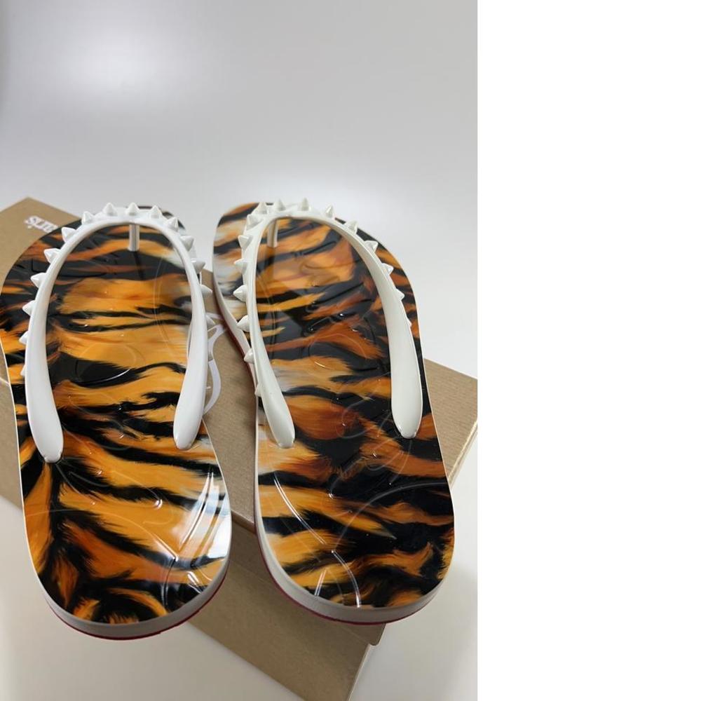 Christian Louboutin White and Tiger Print Sandals - Picture 9 of 12